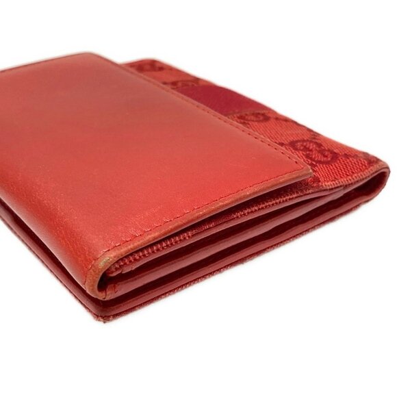 Auth GUCCI GG - Red Leather Jacquard Double-hook Wallet - Picture 5 of 10